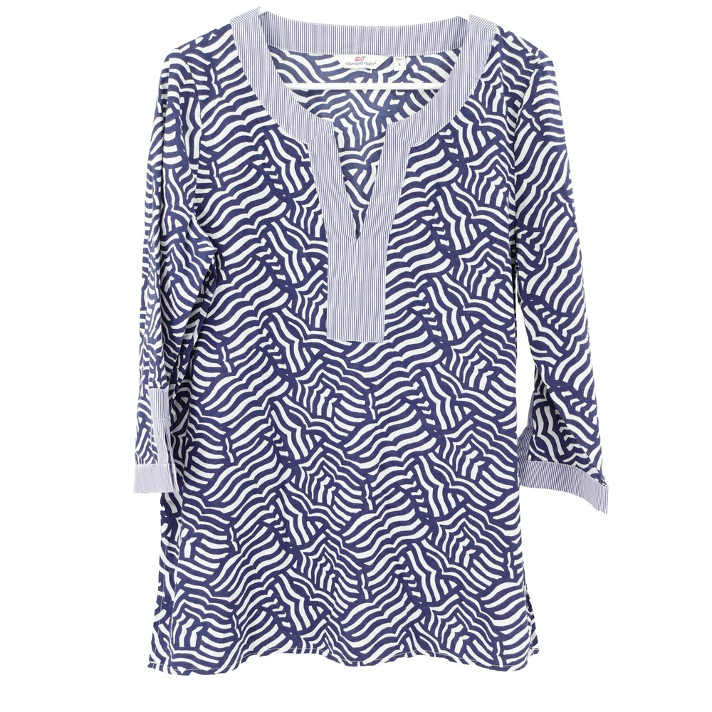 Vineyard Vines Tunic Top SZ S Whale Tail Geometric Print Bohoβ Elevated Indie
